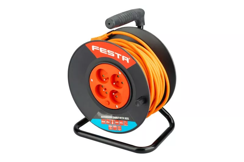 Kabel prodlužovací na bubnu FESTA 25m 4zásuvka 3x1.5mm IP20 MAX 3680W