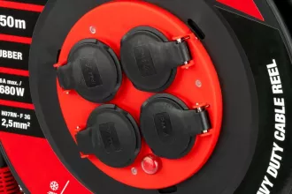 Kabel prodlužovací na bubnu venkovní FESTA INDUSTRY 3x2.5mm 50m 230V max 3680W 4 zásuvky guma-neopren IP44