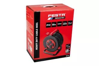 Kabel prodlužovací na bubnu venkovní FESTA INDUSTRY 3x2.5mm 50m 230V max 3680W 4 zásuvky guma-neopren IP44