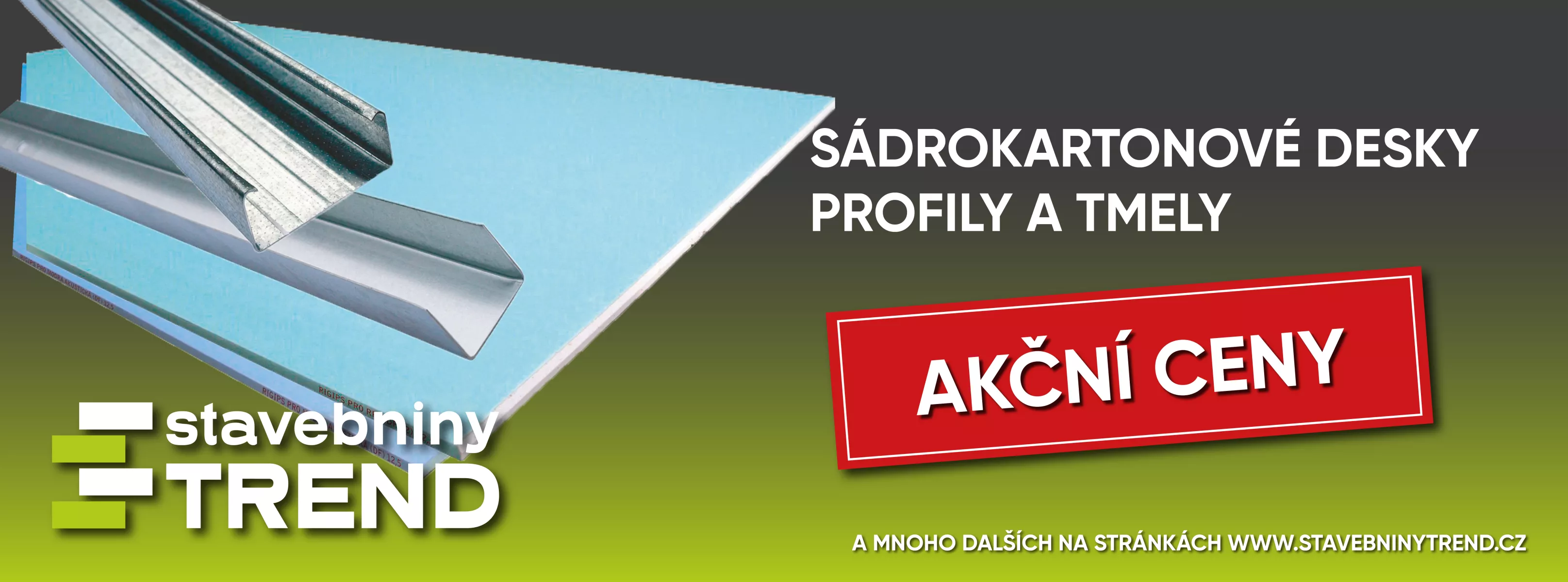 Sádrokartonové profily, desky a tmely